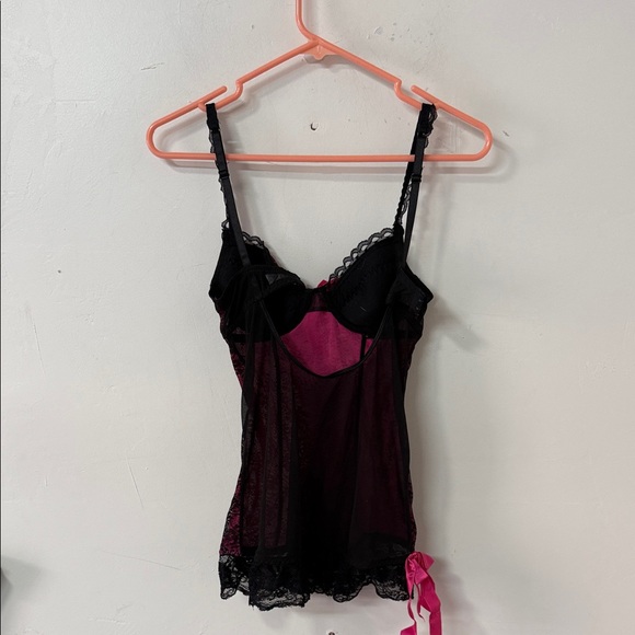 Women's Lace Cami with Bow Detail - Black & Deep Magenta 2012 - Picture 2 of 4